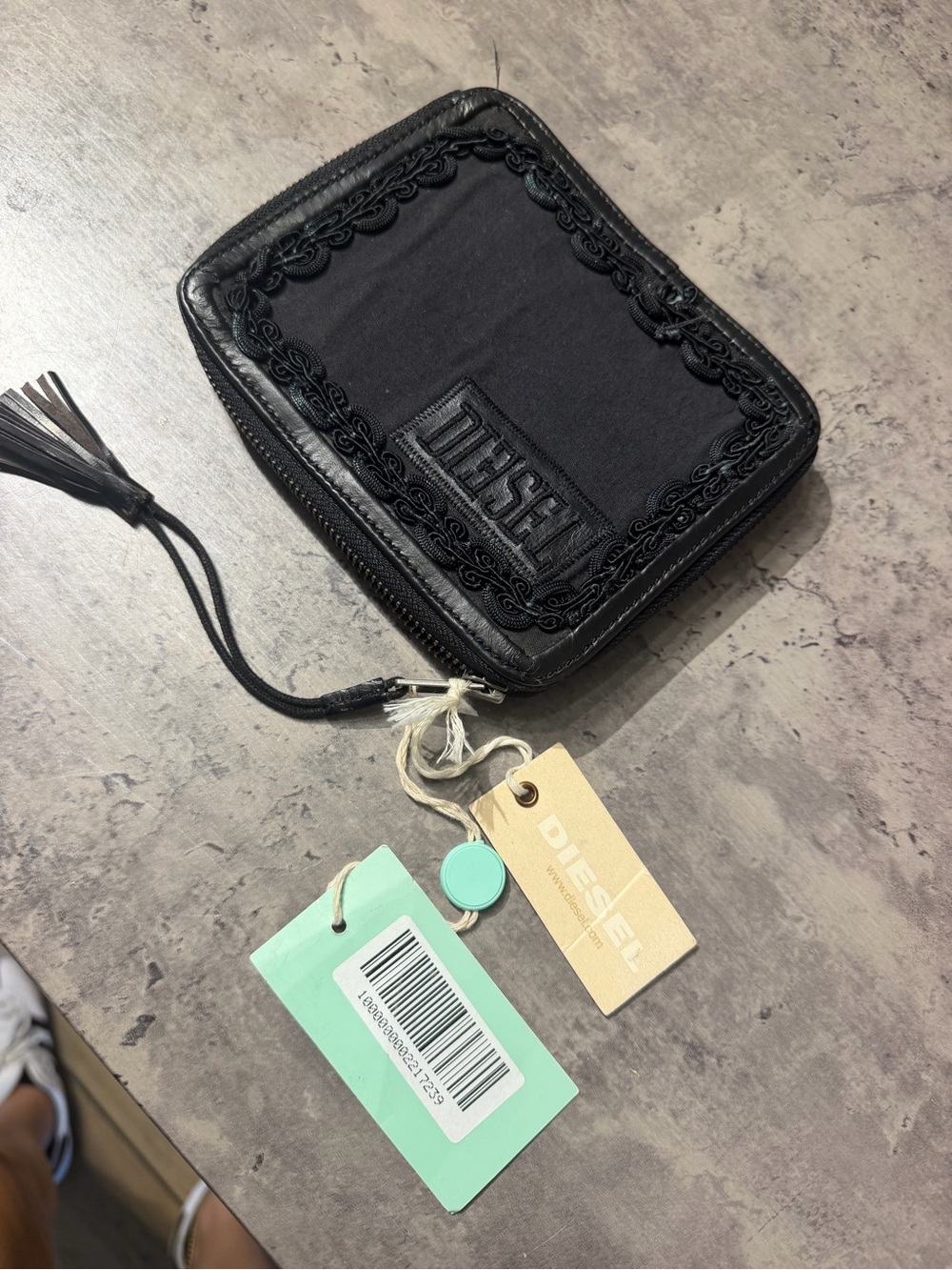 Vintage Diesel SS06 FLYING Zip Wallet Black Leather Embroidered Y2K w/ Tags